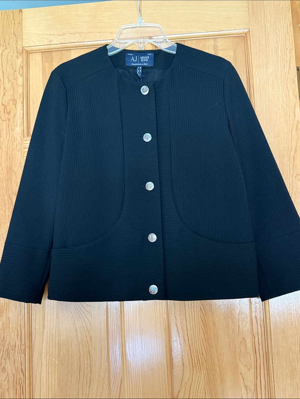 Armani Jeans Black Collarless Button-Front Women's Blazer